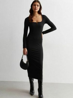 Длинное платье с v-образным вырезом с длинным рукавом New Look черное