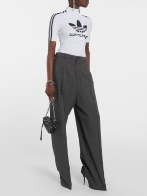 Kostkované vlněné rovné kalhoty Balenciaga šedé