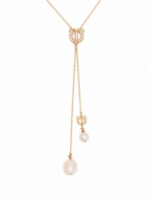 Křišťálový náhrdelník s perlami Salvatore Ferragamo zlatý
