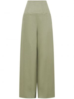Lněné kalhoty s vysokým pasem na zip Nicholas - zelená