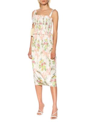 Svilena midi obleka s cvetličnim vzorcem Brock Collection bela