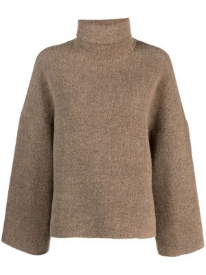 Relaxed fit pleten pulover z puhastimi rokavi Gauchere rjava