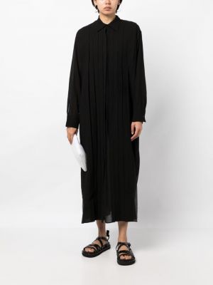 Černé plisované průsvitné bavlněné dlouhé šaty Yohji Yamamoto