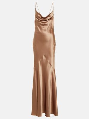 Jedwabna satynowa sukienka długa Saint Laurent różowa