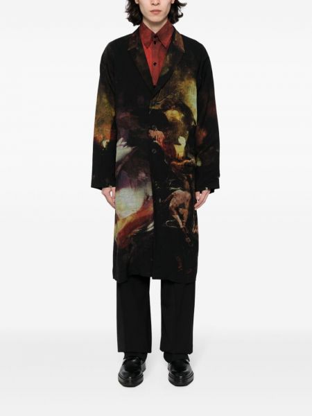 Raštuotas paltas su abstrakčiu raštu Yohji Yamamoto juoda