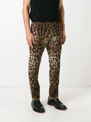 Leopardí rovné kalhoty s potiskem Dolce & Gabbana hnědé