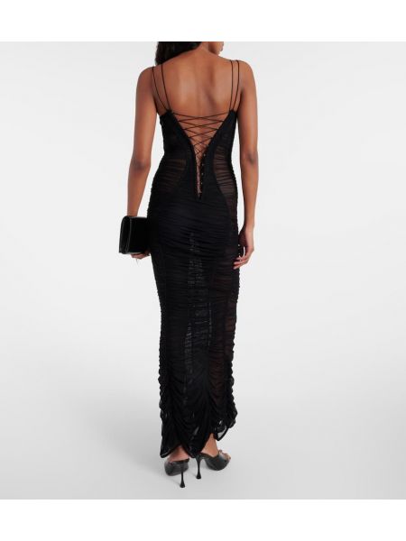 Μάξι φόρεμα από διχτυωτό Mugler μαύρο