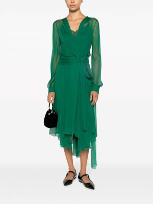 Jedwabna sukienka midi asymetryczna Alberta Ferretti zielona