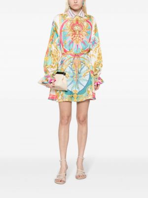 Hedvábné večerní šaty s potiskem s abstraktním vzorem Camilla bílé