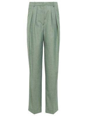 Plisované voľné nohavice s vysokým pásom Victoria Beckham zelená