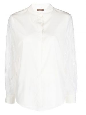 Jedwabna koszula z cekinami w piórka Peserico biała