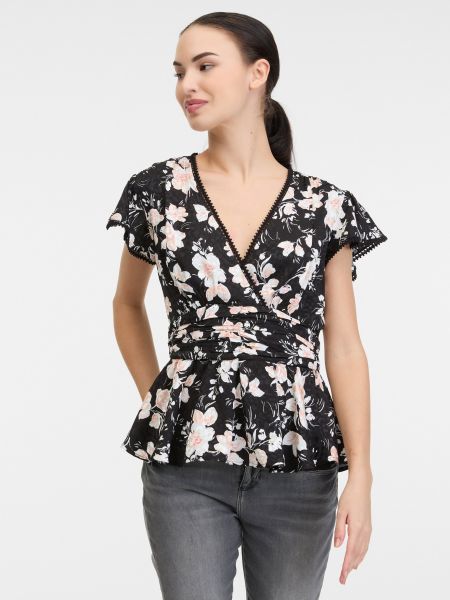 Cu peplum bluză cu model floral Guess negru