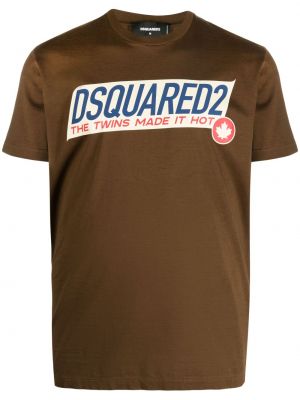 Вълнена тениска с принт Dsquared2 кафяво