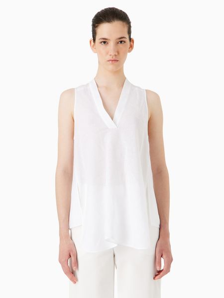 Blusa de lino Emporio Armani blanco