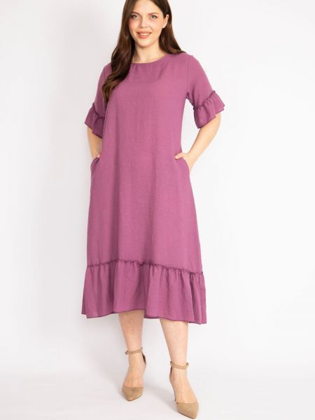 Pletené šaty s volánmi şans fialová