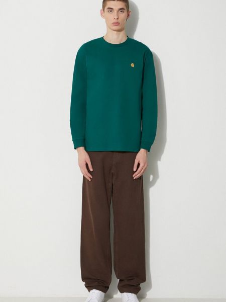 Μακρυμάνικη βαμβακερή μακρυμάνικη μπλούζα Carhartt Wip πράσινο