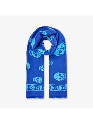 Шерстяной шарф с принтом Alexander Mcqueen синий