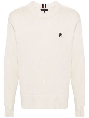 Памучен пуловер бродиран Tommy Hilfiger бяло