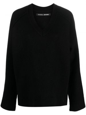 Вълнен пуловер от мерино вълна с v-образно деколте Kassl Editions черно