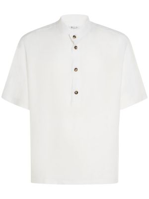 Λινό πουκάμισο με κοντό μανίκι Loro Piana λευκό