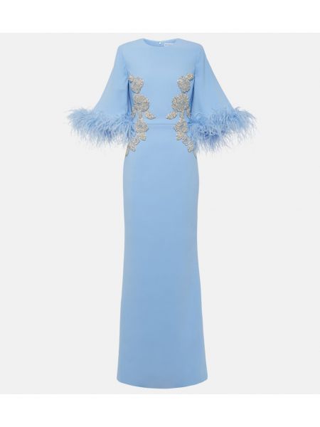 Vestido largo con plumas de plumas de crepé Rebecca Vallance azul