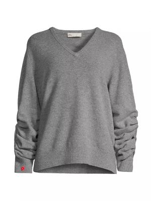 Шерстяной свитер с v-образным вырезом Tory Burch серый
