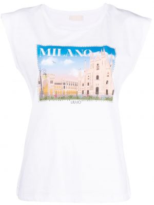 T-shirt z nadrukiem bez rękawów bawełniana w miejskim stylu Liu Jo - biały