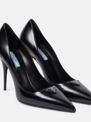 Кожени полуотворени обувки Prada черно
