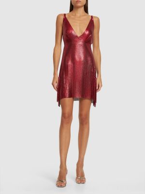 Mini obleka z v-izrezom z mrežo Fannie Schiavoni rdeča
