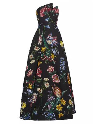 Асимметричное платье в цветочек с принтом Marchesa Notte черное