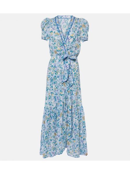 Robe mi-longue en coton à fleurs Poupette St Barth bleu