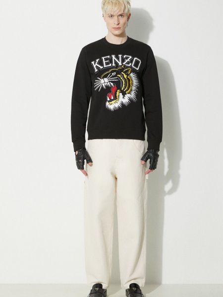 Pamučna hoodie s kapuljačom slim fit s uzorkom tigra Kenzo crna