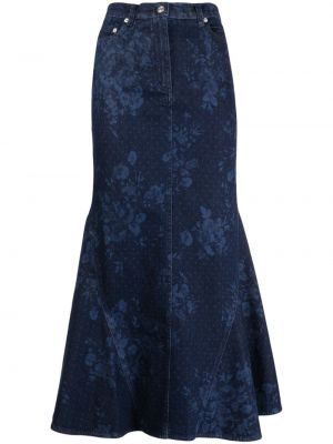 Kvetinová midi sukňa s potlačou Erdem modrá