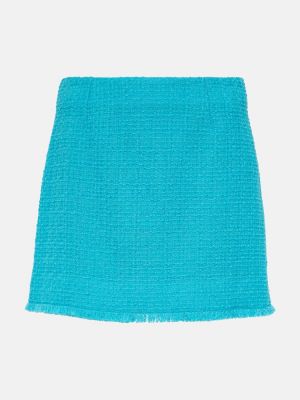 Mini spódniczka z frędzli wełniana tweedowa Dolce&gabbana niebieska