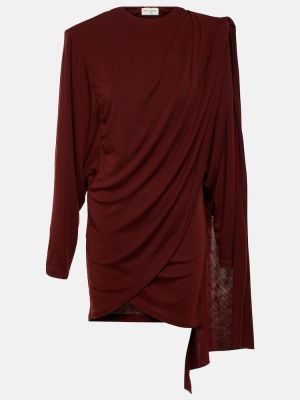 Μάλλινη φόρεμα ντραπέ Saint Laurent κόκκινο