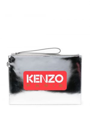 Kožená listová kabelka s potlačou Kenzo strieborná
