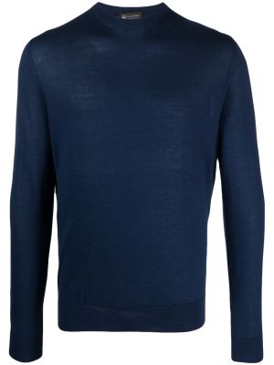 Svilen pulover iz kašmirja z okroglim izrezom Colombo modra