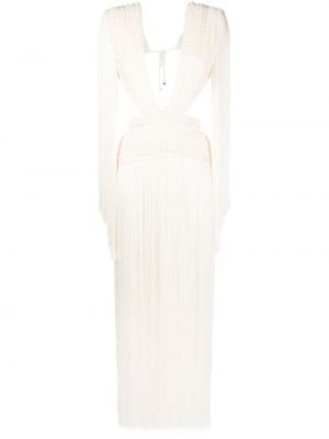 Koktejlové šaty s třásněmi Patbo bílé