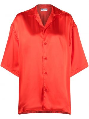 Копринена риза с v-образно деколте Balenciaga червено