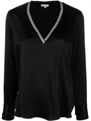 Копринена блуза с v-образно деколте Antonelli черно