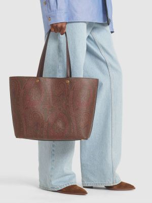 Pamučna shopper torbica Etro smeđa