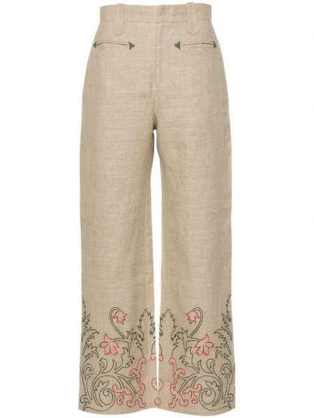 Pantaloni drepti de in cu model floral Bode bej