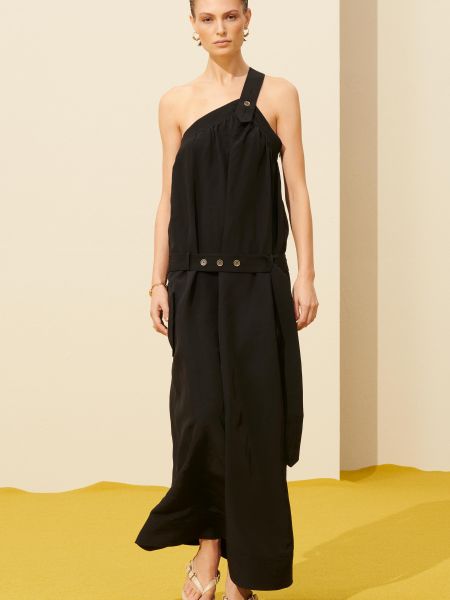Льняное длинное платье из вискозы Zara черное