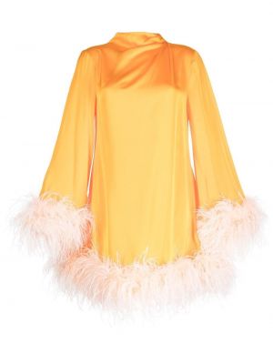 Saténové midi šaty s perím Rachel Gilbert oranžová