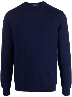Пуловер от алпака вълна с кръгло деколте Zanone синьо