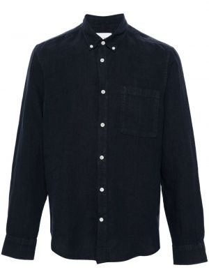 Пухена ленена риза с копчета на яката Nn07 синьо