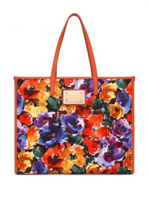 Pamučna torba za preko ramena s cvjetnim printom s printom Dolce & Gabbana crvena