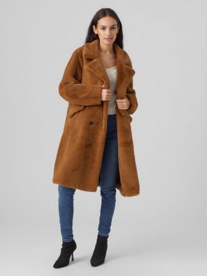 Zimný kabát s kožušinou Vero Moda hnedá