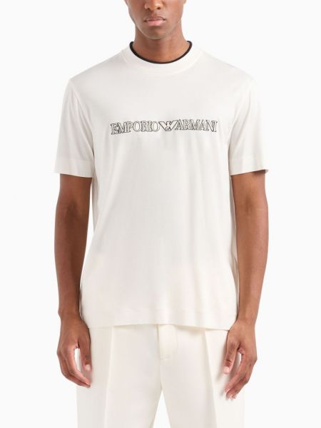 Medvilninis siuvinėtas marškinėliai Emporio Armani balta