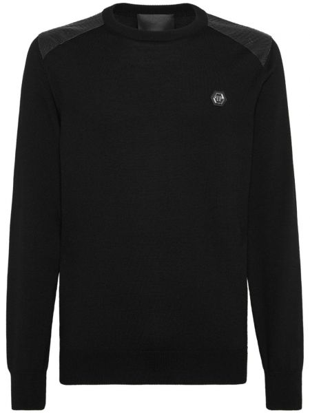 Вълнен дълъг пуловер от мерино вълна Philipp Plein черно